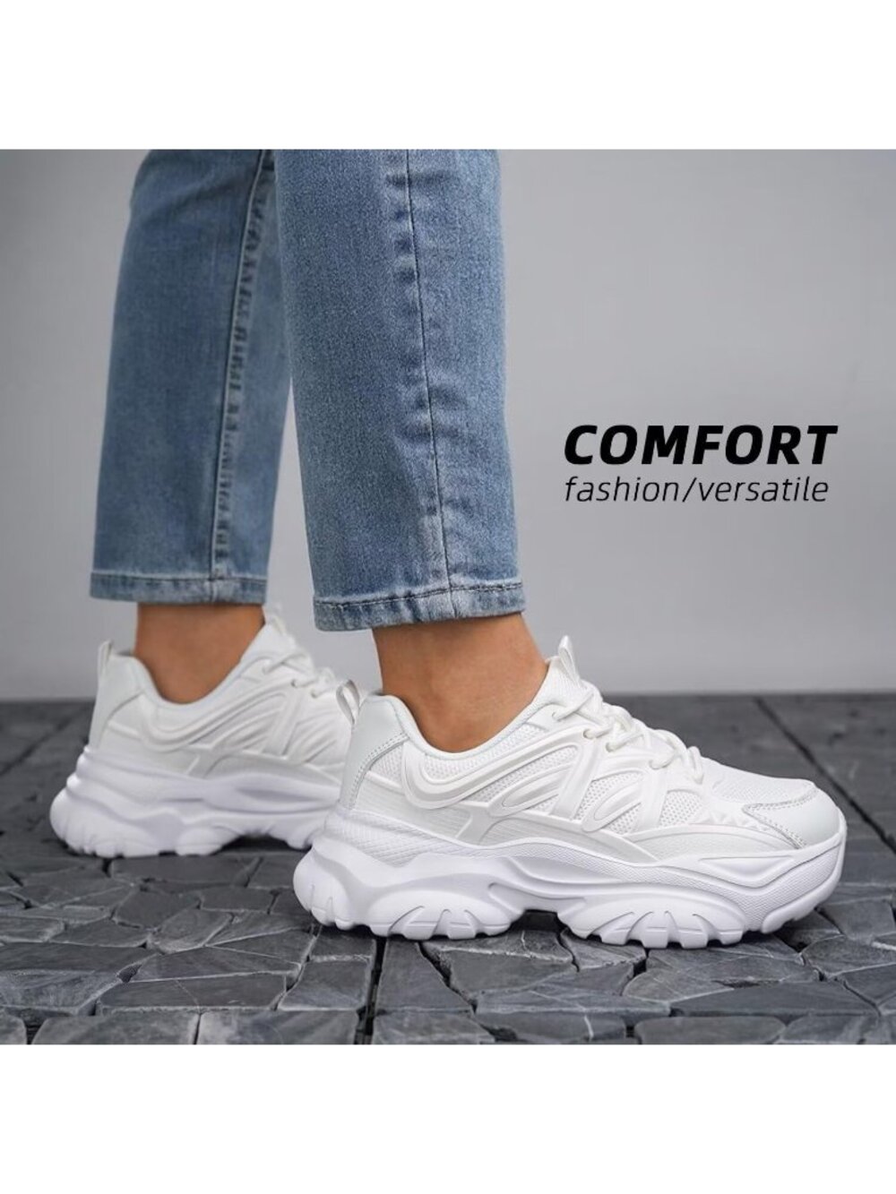 Women's White Running Shoes Non Slip Ladies Walking Fashion Athletic Sneaker - Picture 2 of 7